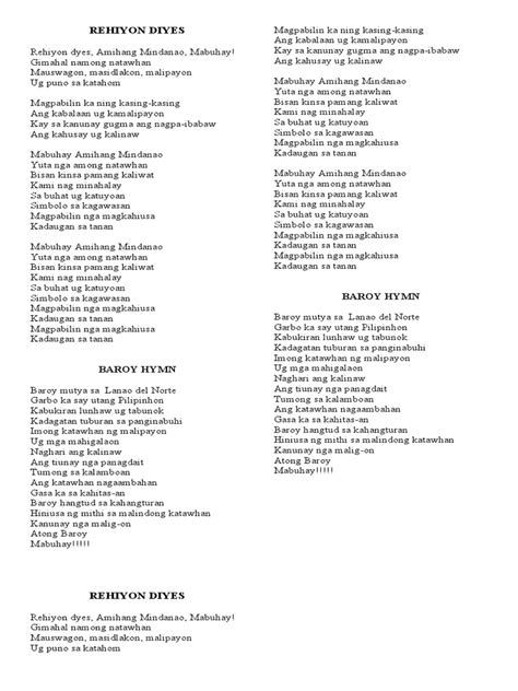 rehiyon diyes lyrics .